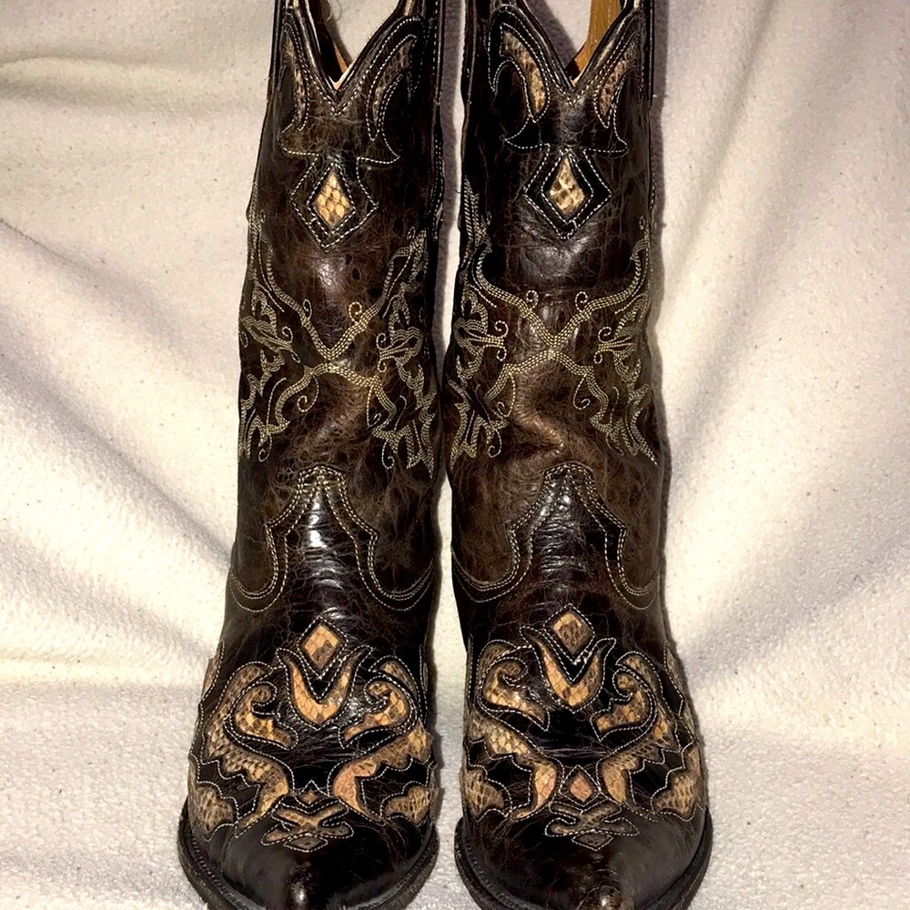Stetson Handmade Python inlay distressed leather - Picture 3 of 10